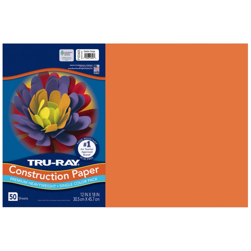 Tru-RayÂ® Heavyweight Construction Paper, Electric Orange, 12" x 18", 50 Sheets - Image 1